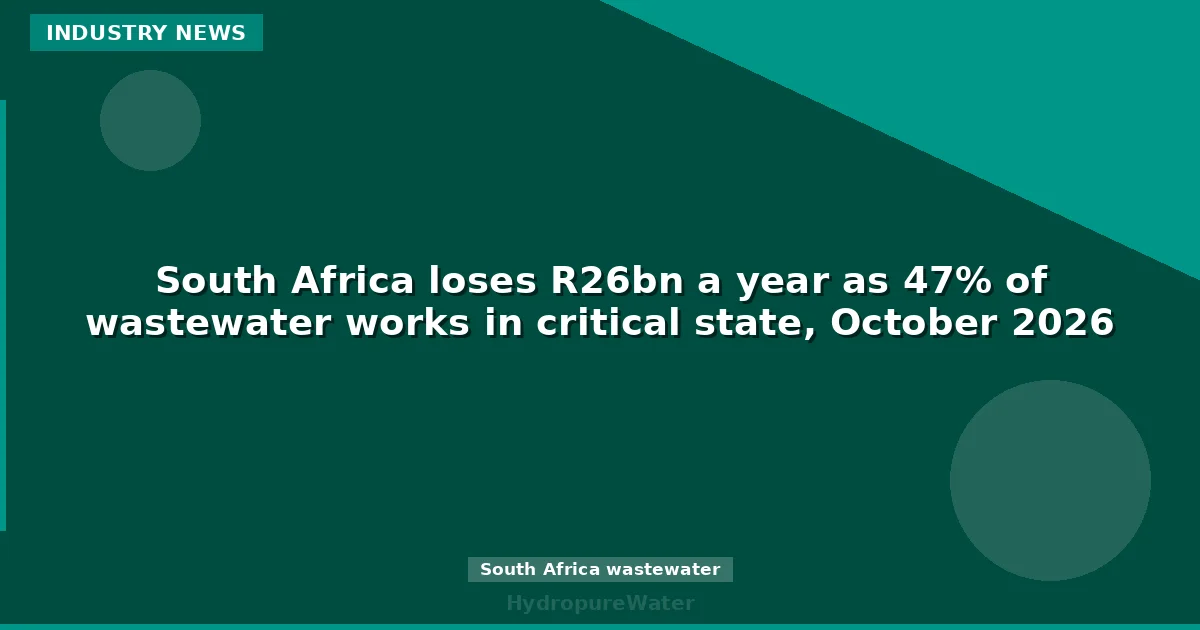South Africa loses R26bn a year as 47% of wastewater works in critical state, October 2026